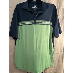 Cinch Mens Golf Polo Shirt Large Navy Green Stripe Short Sleeve Performance